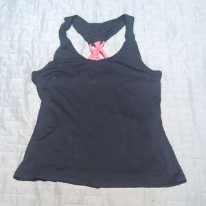 Women's Black Tank Top with Pink Strap Accents